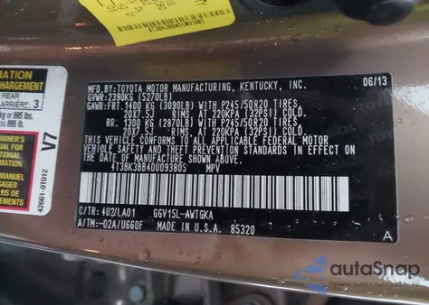 2013 Toyota Venza Xle V6 z USA, uszkodzony, nr VIN 4T3BK3BB4DU093805